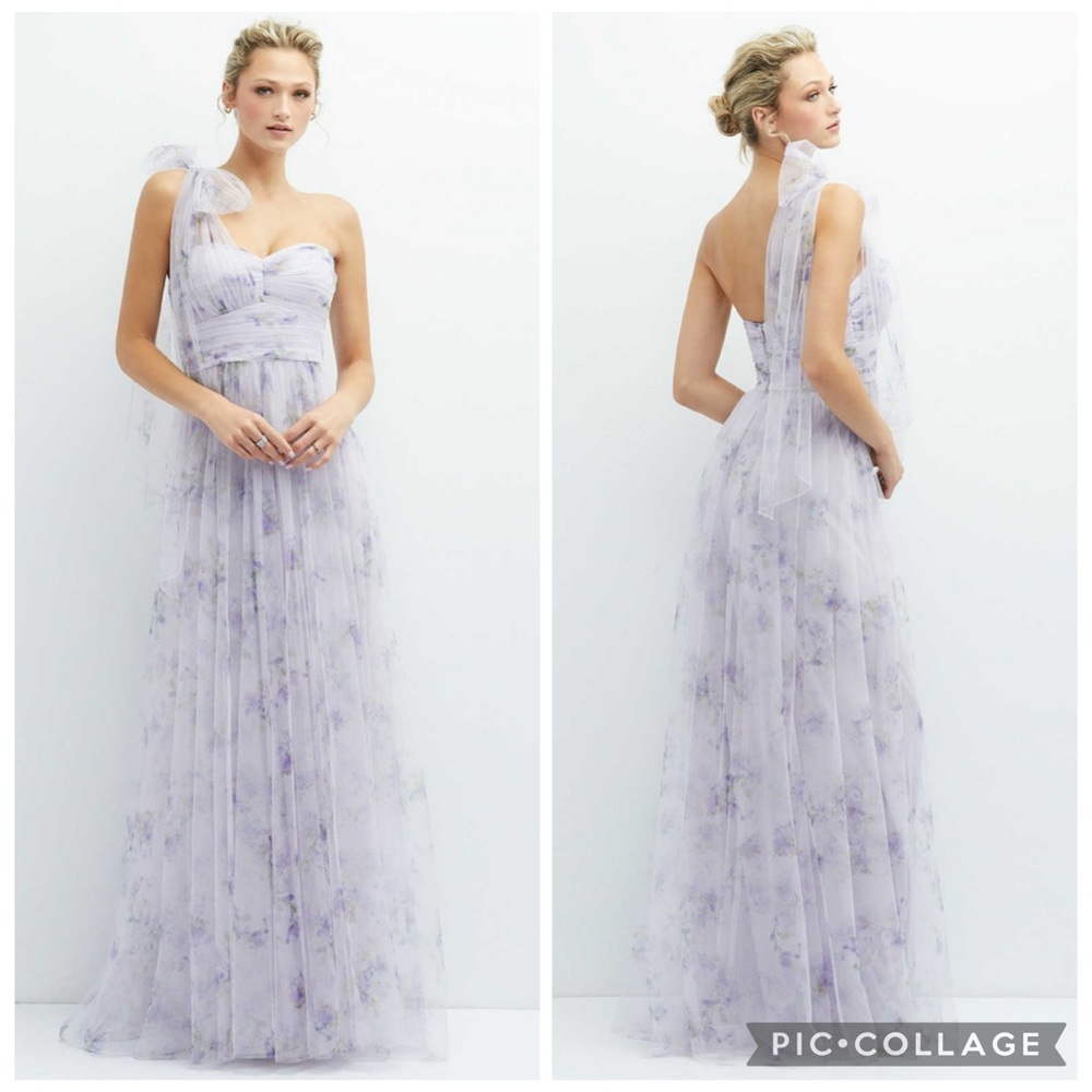 Dessy Collection 3130FP Tie One Shoulder‎ Tulle Gown Lilac Haze Garden 10